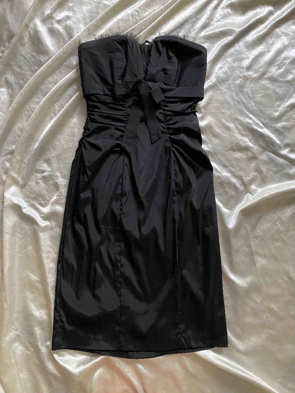 Vintage y2k Cache Black Pencil Strapless Bow Party Dress Size 8 Ruched *read*